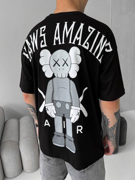 Мужская свободная oversize футболка в черном цвете jj271 фото