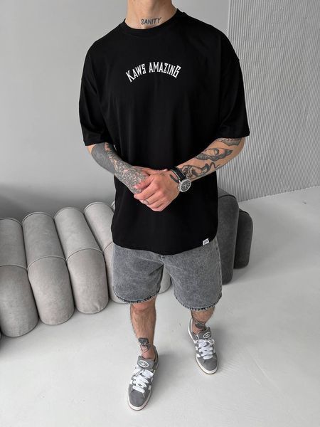Мужская свободная oversize футболка в черном цвете jj271 фото