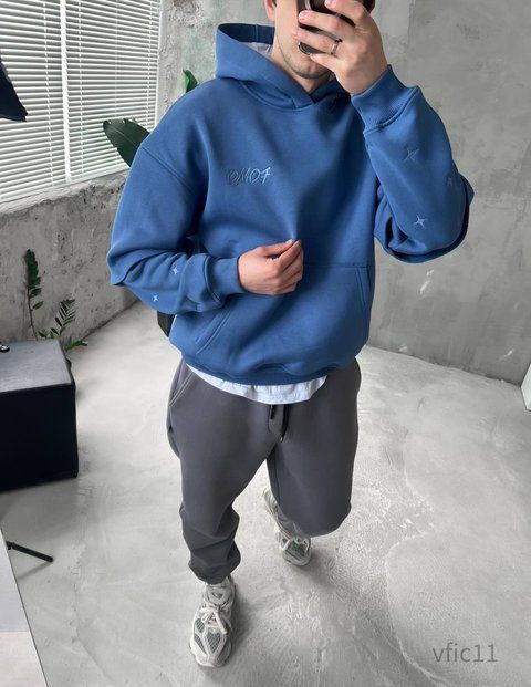 Мужское oversize худи на флисе в синем цвете vfic11 фото