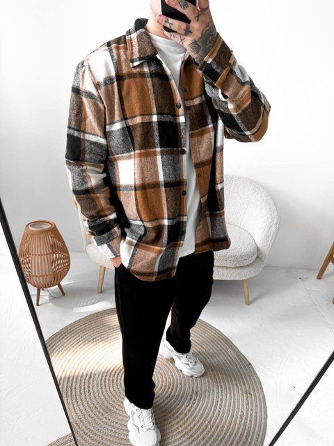 Мужская oversize рубашка в оранжевом цвете kl27 фото