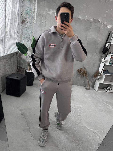 Чоловічий oversize костюм на флісі у сірому кольорі aln3k фото