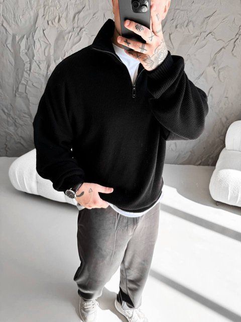 Чоловічий oversize светр на блискавці у чорному кольорі sz2 фото