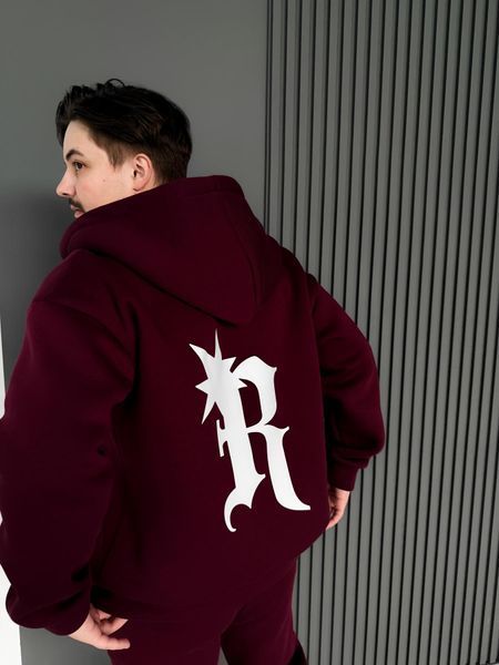 Чоловіча oversize кофта з принтом у бордовому кольорі xu26 фото