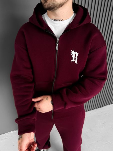 Чоловіча oversize кофта з принтом у бордовому кольорі xu26 фото