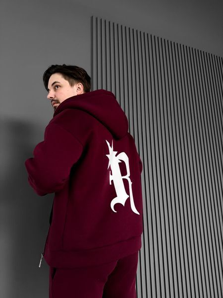 Чоловіча oversize кофта з принтом у бордовому кольорі xu26 фото