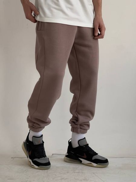 Мужские oversize брюки на флисе в бежевом цвете n04208 фото