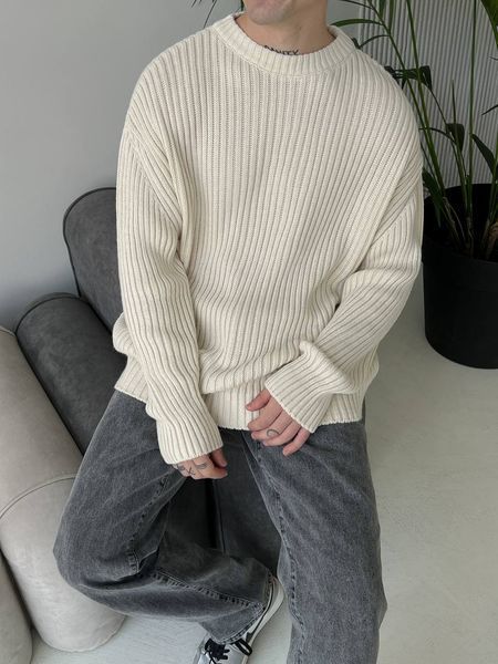 Мужской oversize свитер в бежевом цвете mr101 фото