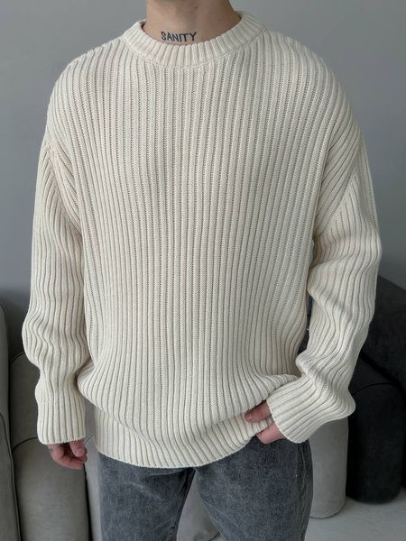 Мужской oversize свитер в бежевом цвете mr101 фото