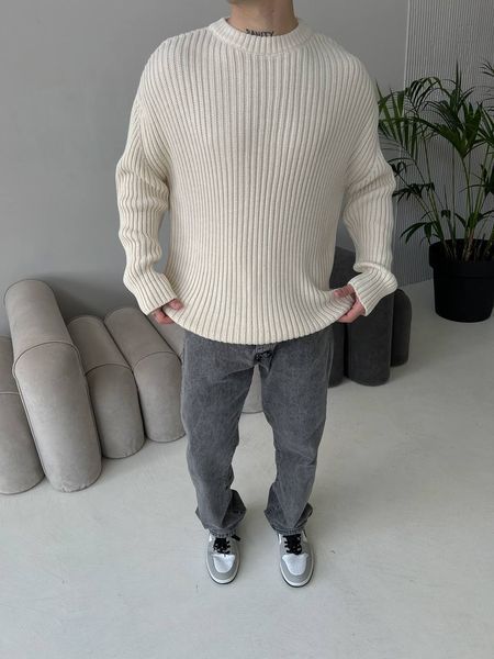 Мужской oversize свитер в бежевом цвете mr101 фото
