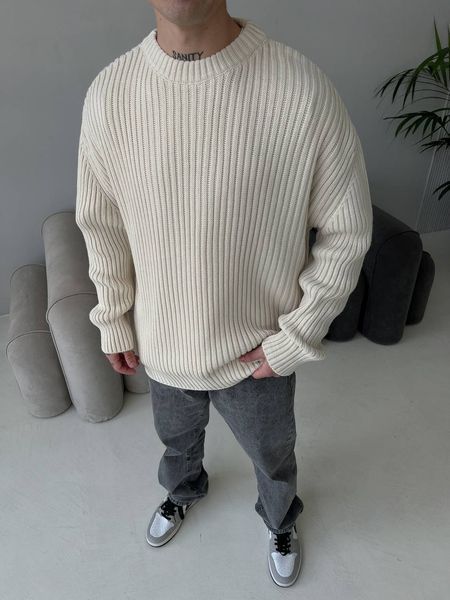 Мужской oversize свитер в бежевом цвете mr101 фото