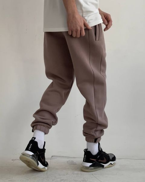 Мужские oversize брюки на флисе в бежевом цвете n04208 фото