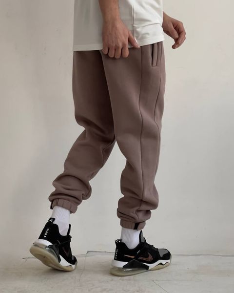 Мужские oversize брюки на флисе в бежевом цвете n04208 фото