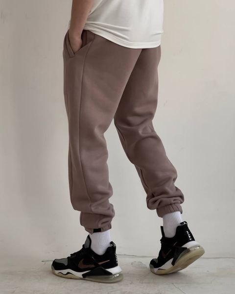 Мужские oversize брюки на флисе в бежевом цвете n04208 фото