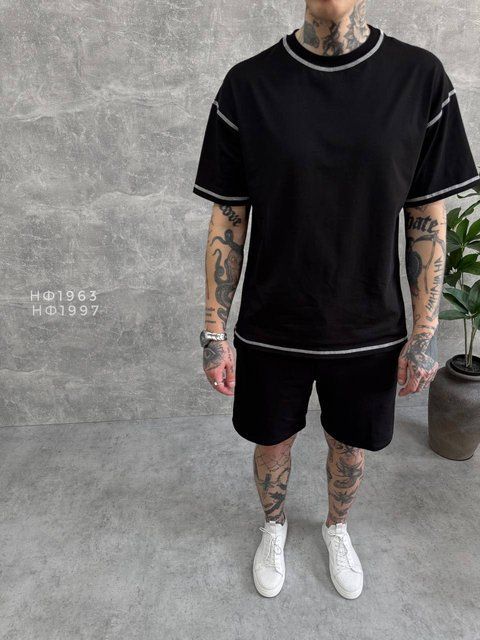 Мужская oversize футболка в черном цвете нф1963 фото