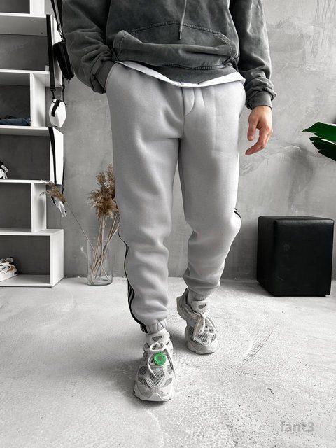 Мужские oversize утепленные брюки в светло-сером цвете fant3 фото