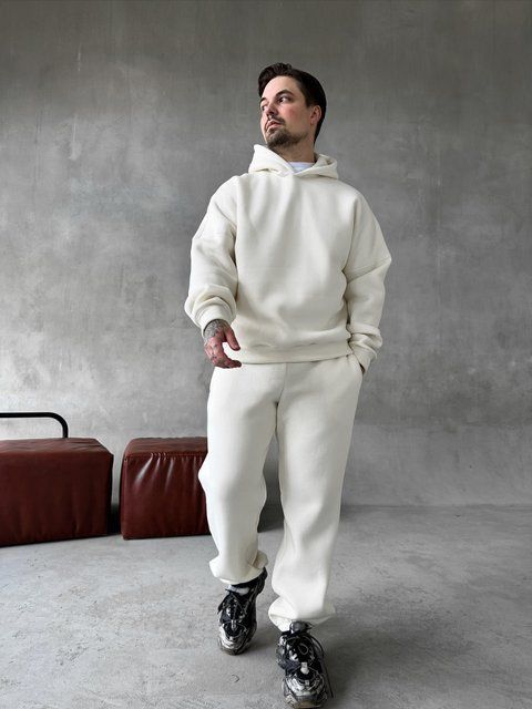 Мужской oversize спортивный костюм худи+брюки в белом цвете kos43 фото