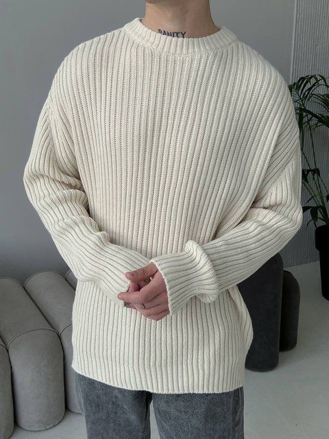 Мужской oversize свитер в бежевом цвете mr101 фото