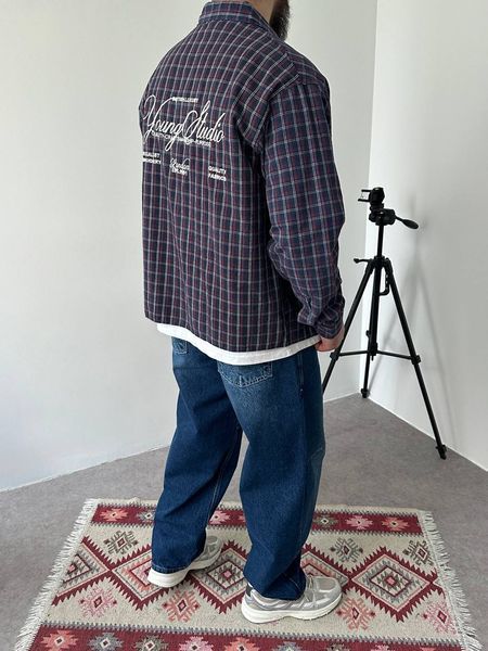 Мужская oversize рубашка в клетку в бордовом цвете vm912-S фото