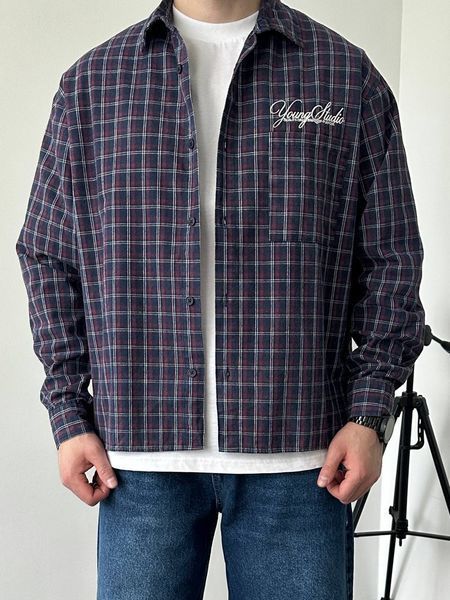 Мужская oversize рубашка в клетку в бордовом цвете vm912-S фото