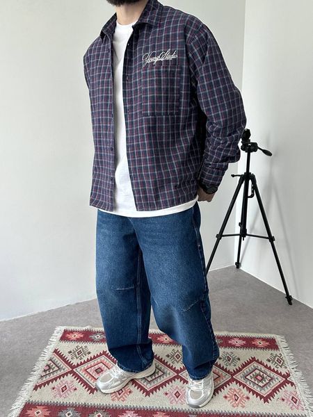 Мужская oversize рубашка в клетку в бордовом цвете vm912-S фото