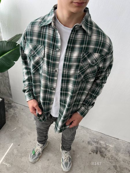 Мужская байковая oversize рубашка в клетку r147 фото