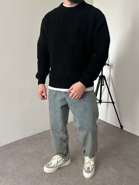 Мужской вязаный oversize свитер в черном цвете la153 фото
