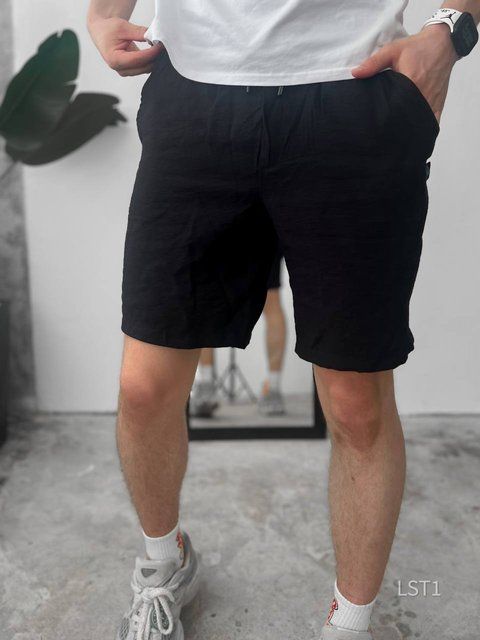 Мужские льняные oversize шорты в черном цвете lst1 фото