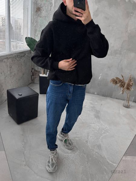 Чоловіче oversize худі зі стразами у чорному кольорі straz1 фото