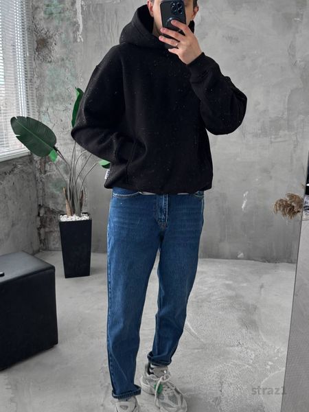 Чоловіче oversize худі зі стразами у чорному кольорі straz1 фото