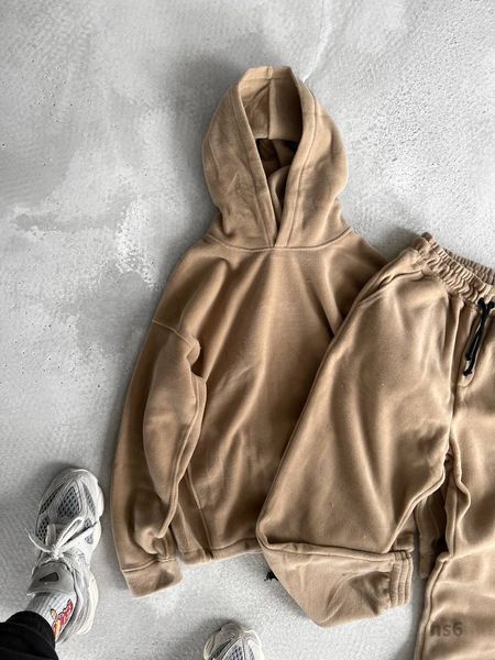 Мужской oversize флисовый костюм в бежевом цвете hs6 фото