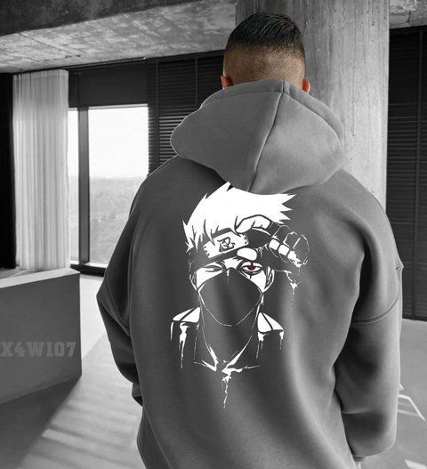 Чоловіче oversize худі з принтом у сірому кольорі x4w107 фото