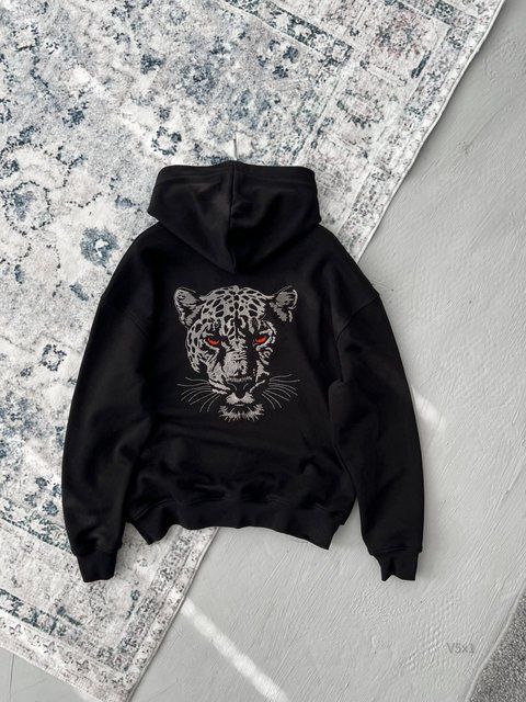 Чоловіче oversize худі з вишивкою у чорному кольорі v5x1 фото