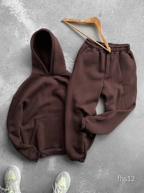 Мужской oversize костюм худи+брюки в коричневом цвете fhs12 фото