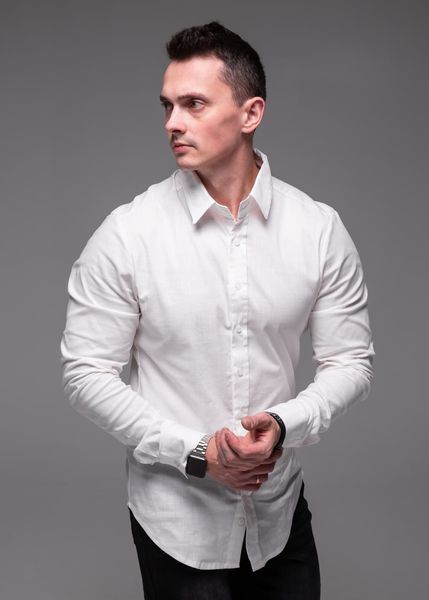 Чоловіча лляна сорочка у білому кольорі 2389wh фото