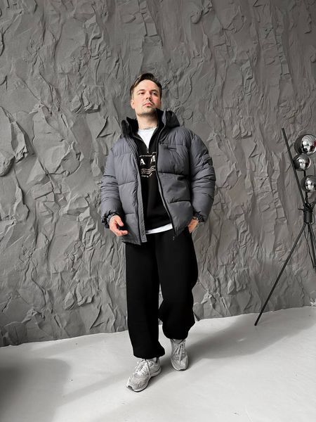 Чоловіча зимова oversize куртка у графітовому кольорі dp20 фото