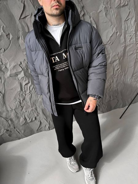 Чоловіча зимова oversize куртка у графітовому кольорі dp20 фото