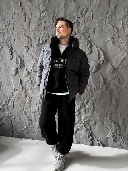 Чоловіча зимова oversize куртка у графітовому кольорі dp20 фото