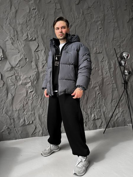 Чоловіча зимова oversize куртка у графітовому кольорі dp20 фото