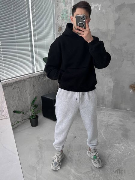 Мужское oversize худи на флисе в черном цвете vfic1 фото