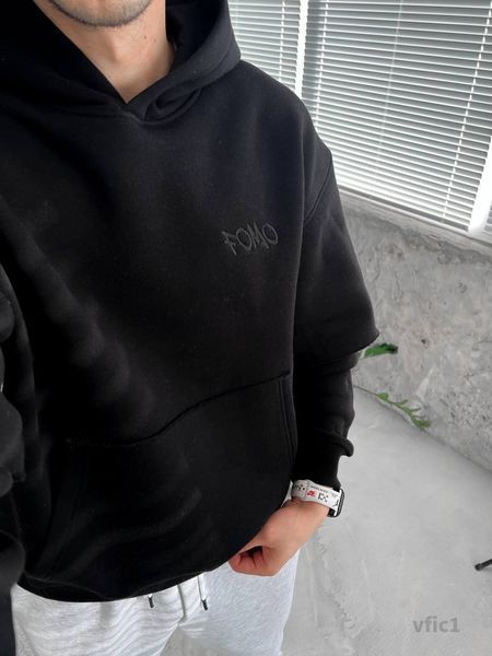 Мужское oversize худи на флисе в черном цвете vfic1 фото