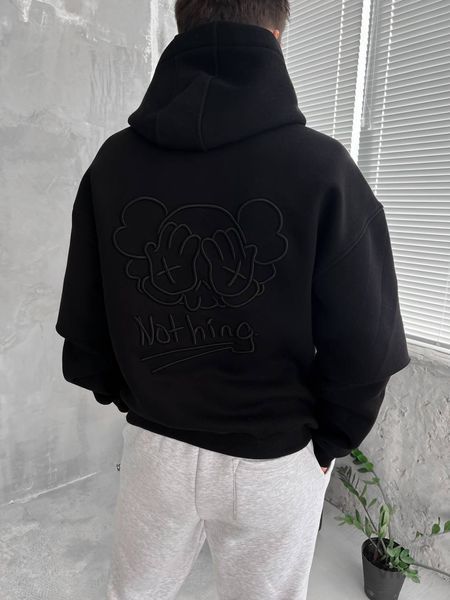Мужское oversize худи на флисе в черном цвете vfic1 фото