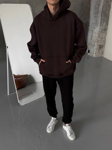 Мужское oversize худи на флисе в коричневом цвете rd419 фото