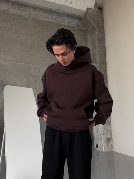 Мужское oversize худи на флисе в коричневом цвете rd419 фото