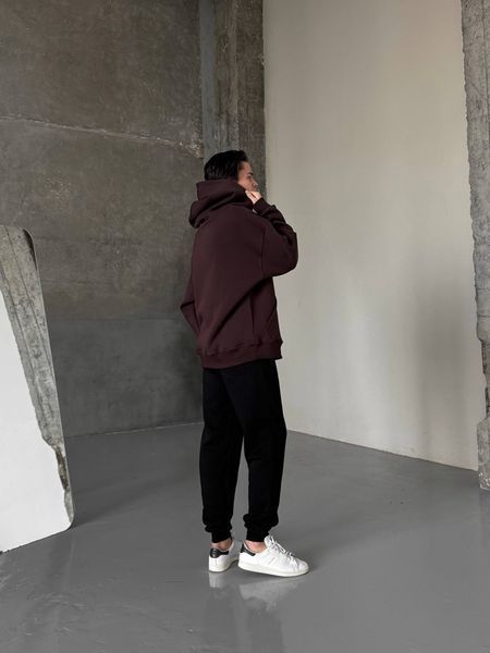 Мужское oversize худи на флисе в коричневом цвете rd419 фото