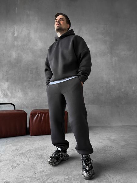 Мужской oversize спортивный костюм худи+брюки в графитовом цвете kos44 фото