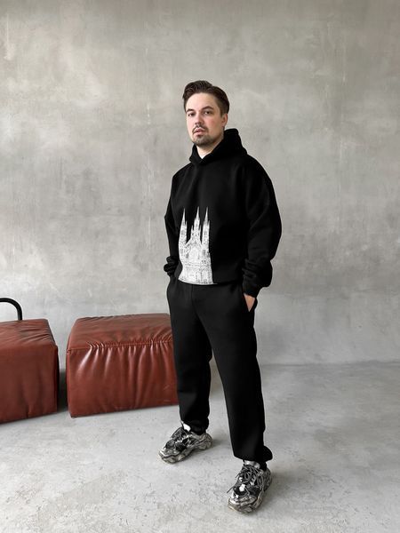 Мужской oversize спортивный костюм с принтом в черном цвете kos35 фото