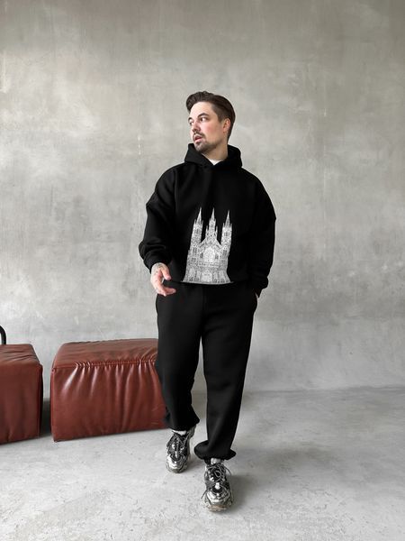 Мужской oversize спортивный костюм с принтом в черном цвете kos35 фото