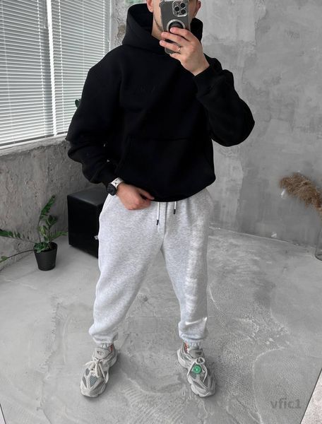 Мужское oversize худи на флисе в черном цвете vfic1 фото
