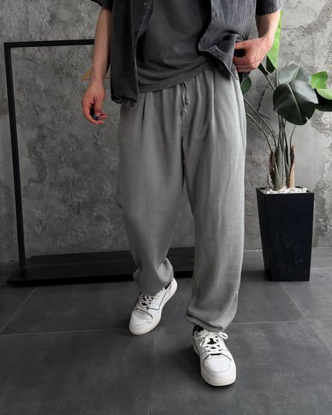 Чоловічі лляні оверсайз брюки у сірому кольорі chill3gr-S фото