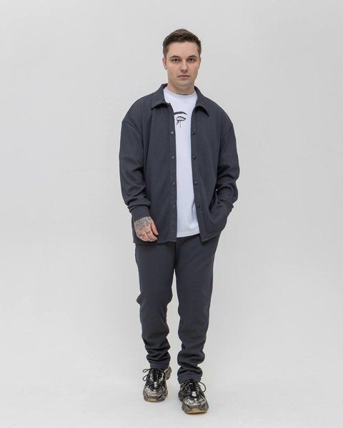 Мужской трикотажный oversize костюм в графитовом цвете rb14 фото